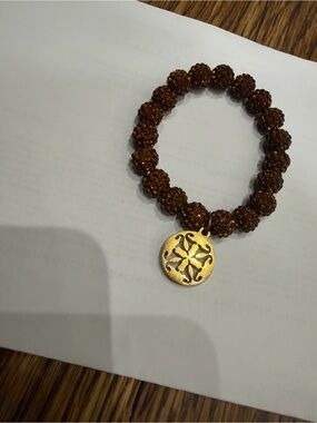 Rustic Cuff set (6) Beaded Bracelet with Gold/Silver Disc Charm